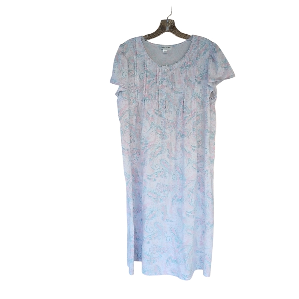 Miss Elaine Pink & Blue Paisley Midi Nightgown XL